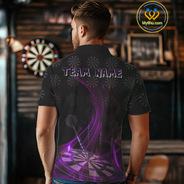 Custom Black Purple Dartboard Neon Effect Darts Men Polo Shirts, Dart Jerseys NYN0693