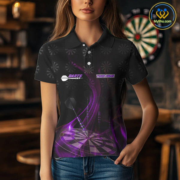 Custom Black Purple Dartboard Neon Effect Darts Women Polo Shirts, Dart Jerseys NYN0693