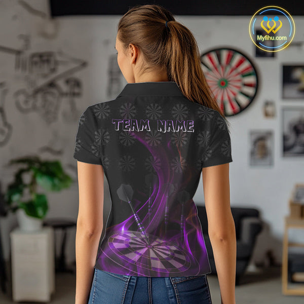 Custom Black Purple Dartboard Neon Effect Darts Women Polo Shirts, Dart Jerseys NYN0693