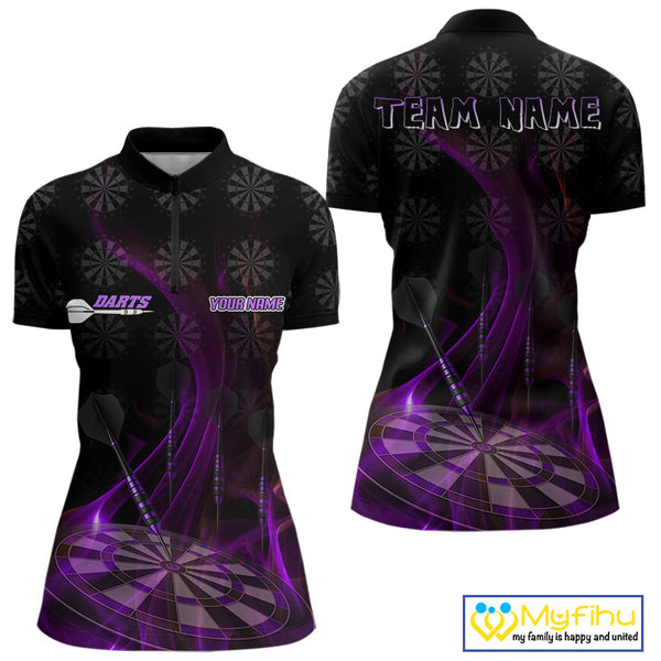 Custom Black Purple Dartboard Neon Effect Darts Women Quarter-Zip Shirts, Dart Jerseys NYN0693