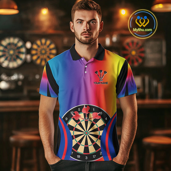Custom Colorful Dartboard Darts Team Men Polo Shirt, Dart League Shirt NYN0092
