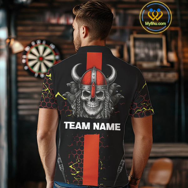 Custom Black And Red Viking Skull Dart Polo Shirt For Men, Dart Team Jerseys NYN0445