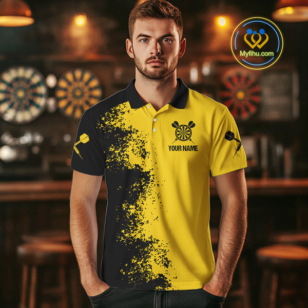 Custom Yellow Bee Mascot Splatter Effect Dart Polo Shirts For Men, Dart Jerseys NYN0695