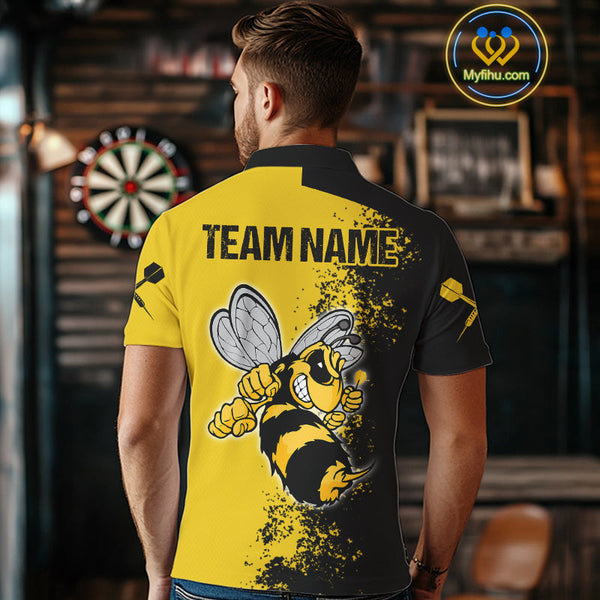 Custom Yellow Bee Mascot Splatter Effect Dart Polo Shirts For Men, Dart Jerseys NYN0695