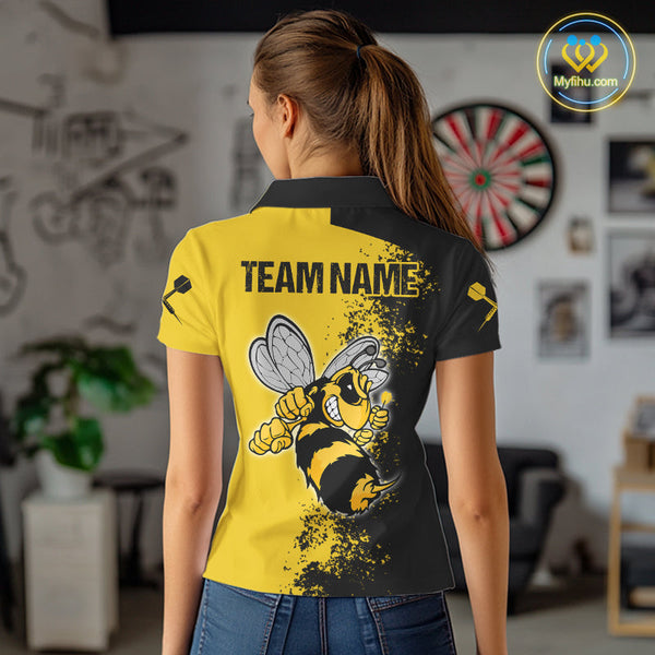 Custom Yellow Bee Mascot Splatter Effect Dart Polo Shirts For Women, Dart Jerseys NYN0695