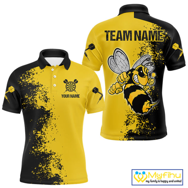 Custom Yellow Bee Mascot Splatter Effect Dart Polo Shirts For Men, Dart Jerseys NYN0695