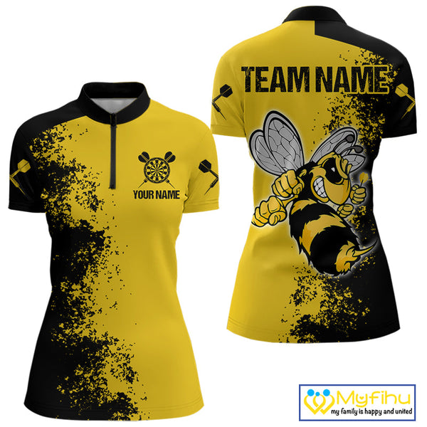 Custom Yellow Bee Mascot Splatter Effect Dart Quarter-Zip Shirts For Women, Dart Jerseys NYN0695