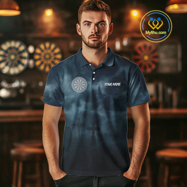 Custom Dark Blue Grim Reaper Dartboard Polo Shirts For Men, Halloween Outfit NYN0698