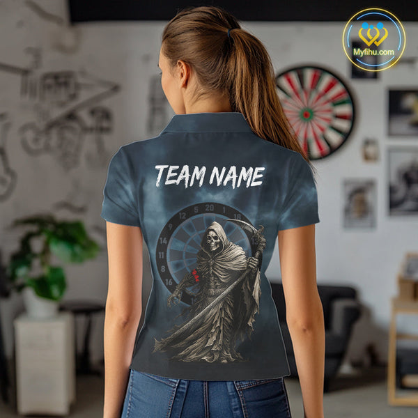 Custom Dark Blue Grim Reaper Dartboard Polo Shirts For Women, Halloween Outfit NYN0698