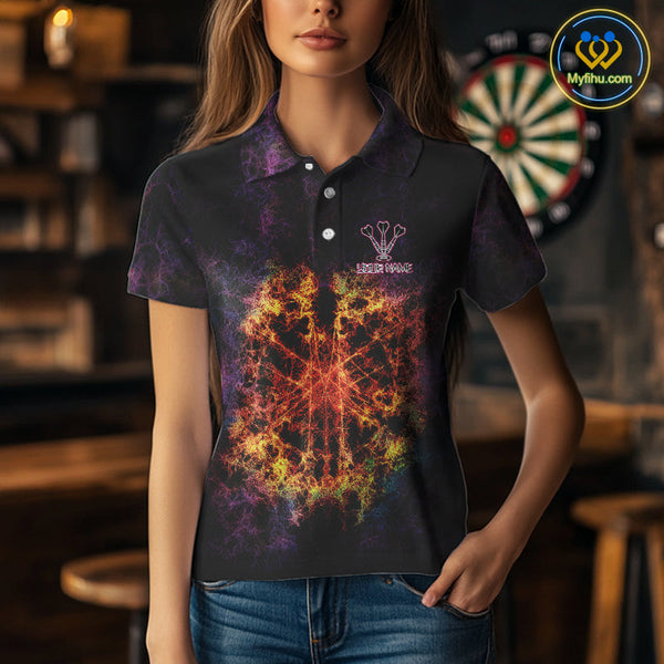 Custom Colorful Psychedelic Flame Dartboard Polo Shirt For Women, Dart Jerseys NYN0699