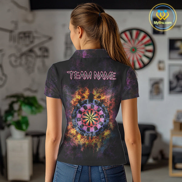 Custom Colorful Psychedelic Flame Dartboard Polo Shirt For Women, Dart Jerseys NYN0699