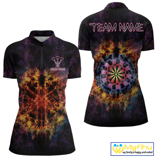 Custom Colorful Psychedelic Flame Dartboard Quarter-Zip Shirt For Women, Dart Jerseys NYN0699