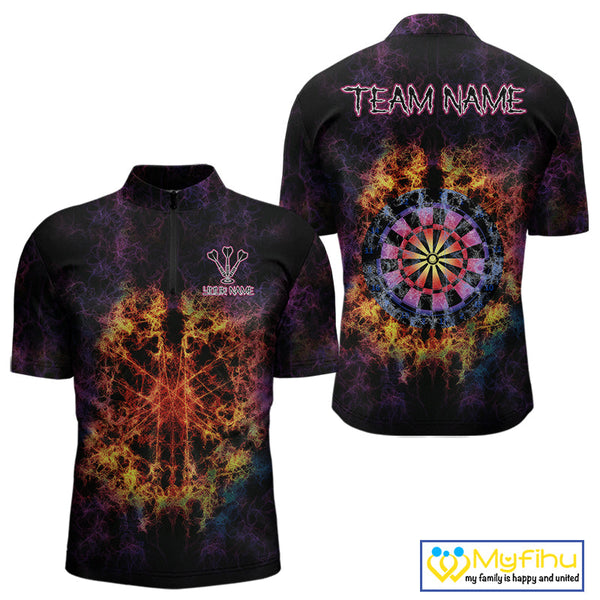 Custom Colorful Psychedelic Flame Dartboard Quarter-Zip Shirt For Men, Dart Jerseys NYN0699