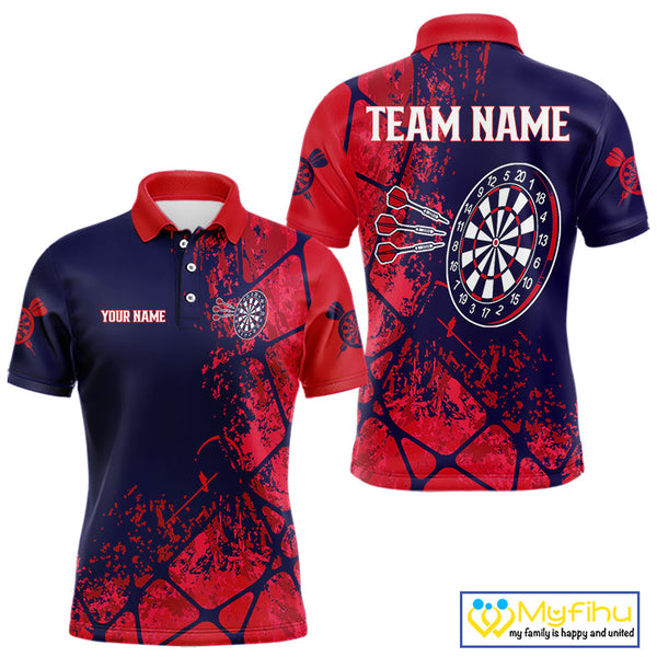 Custom Red And Blue Splatter Darts Team Polo Shirts For Men, Dart Jerseys NYN0098