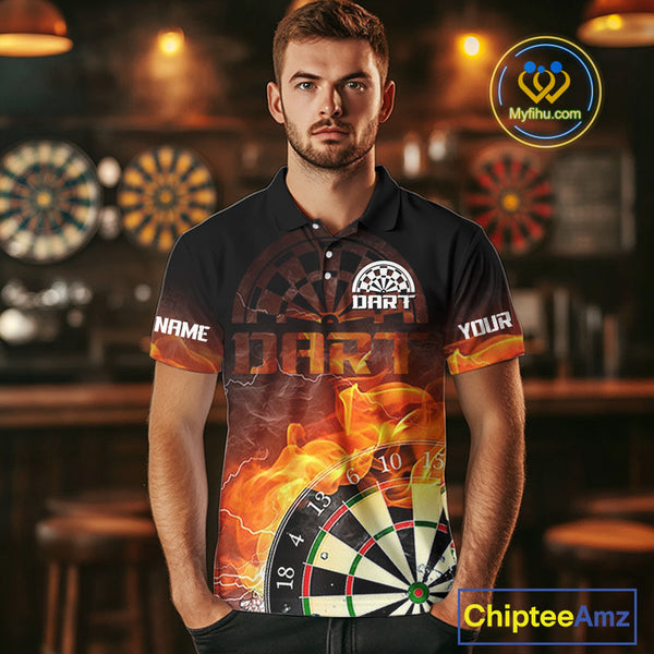 Custom Thunder Lightning Flame Dartboard Dart Team Polo Shirts For Men NYN0100