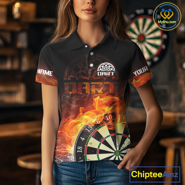 Custom Thunder Lightning Flame Dartboard Dart Team Polo Shirts For Women NYN0100