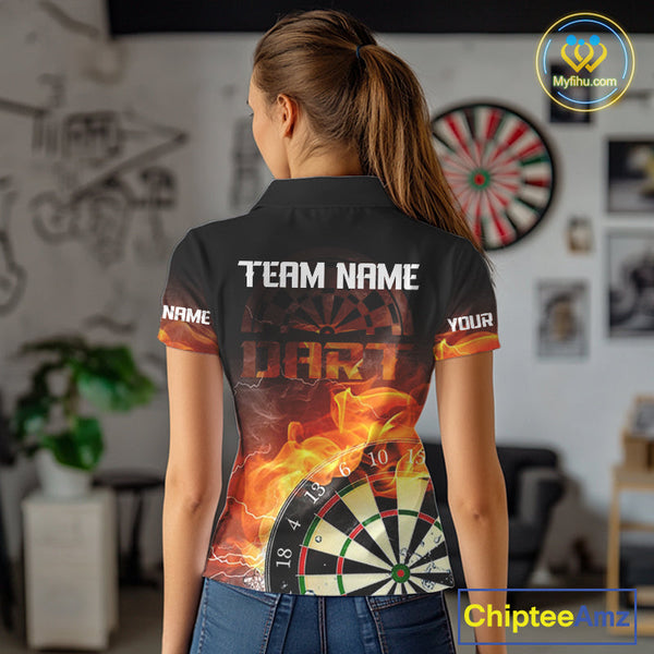 Custom Thunder Lightning Flame Dartboard Dart Team Polo Shirts For Women NYN0100