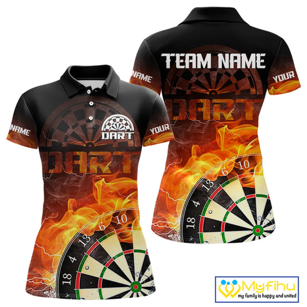 Custom Thunder Lightning Flame Dartboard Dart Team Polo Shirts For Women NYN0100
