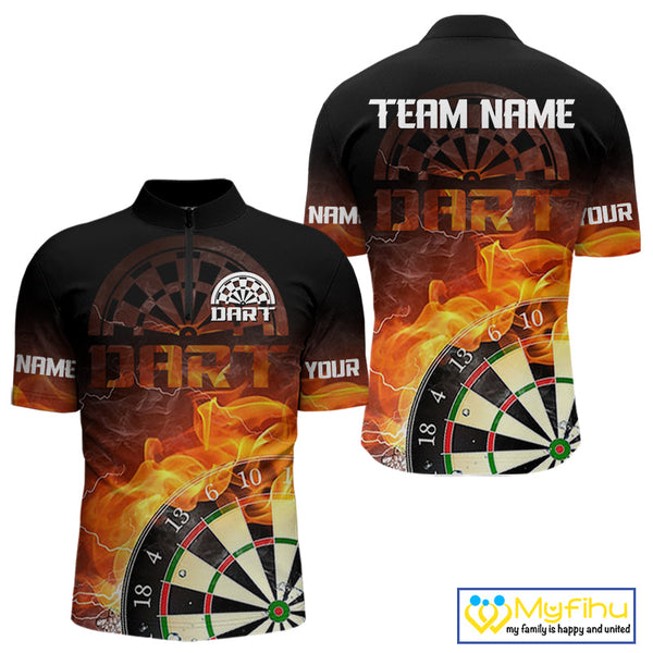 Custom Thunder Lightning Flame Dartboard Dart Team Quarter-Zip Shirts For Men NYN0100
