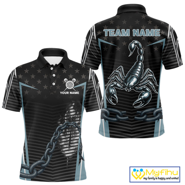 Custom US Flag Scorpion Dart Team Men Polo Shirts, Patriotic Dart Team Jerseys NYN0454