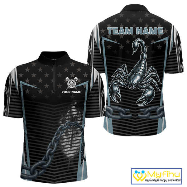 Custom US Flag Scorpion Dart Team Men Quarter-Zip Shirts, Patriotic Dart Team Jerseys NYN0454