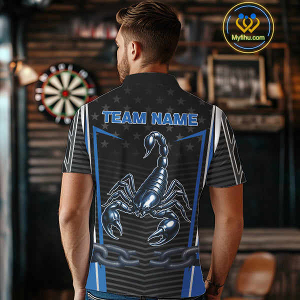 Custom US Flag Scorpion Dart Team Men Polo Shirts, Patriotic Dart Team Jerseys NYN0455