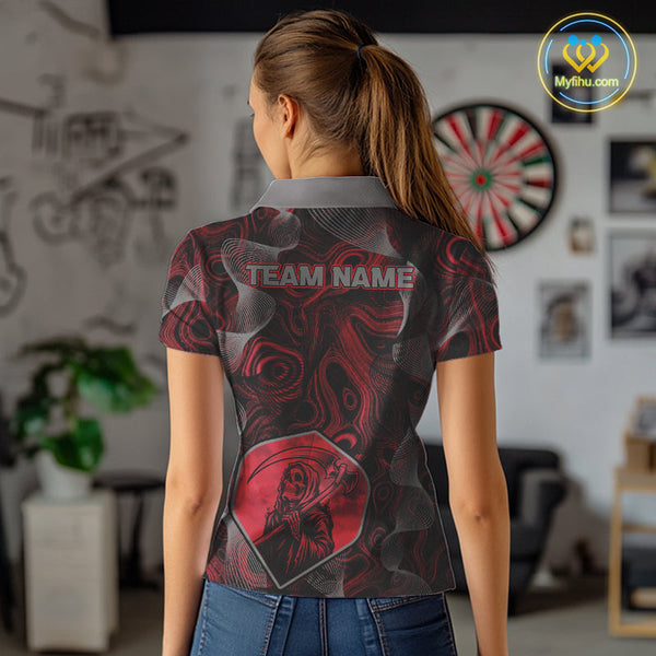 Custom Black And Red Camouflage Dart Grim Reaper Polo Shirt For Women, Dart Jerseys NYN0460