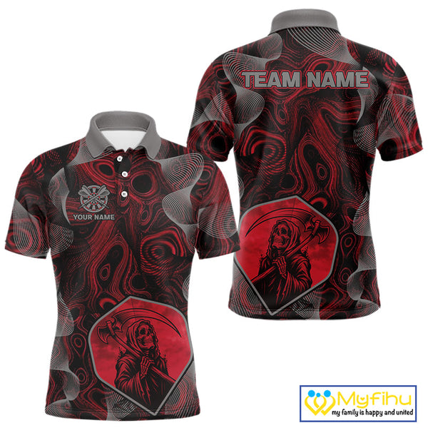 Custom Black And Red Camouflage Dart Grim Reaper Polo Shirt For Men, Dart Jerseys NYN0460