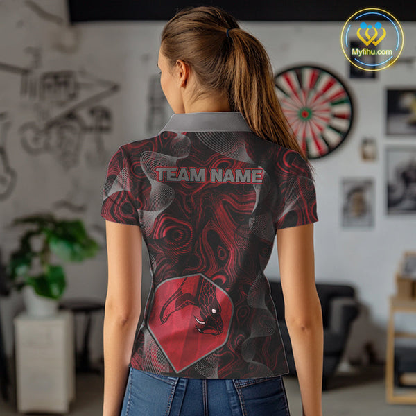Custom Black And Red Camouflage Dart Cobra Snake Polo Shirt For Women, Dart Jerseys NYN0461