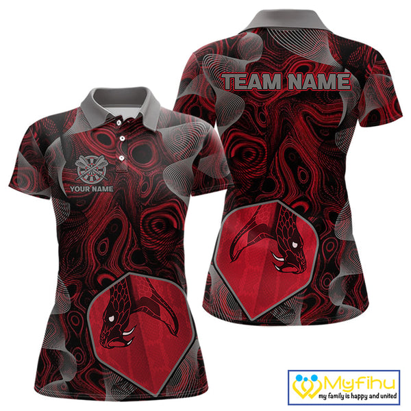 Custom Black And Red Camouflage Dart Cobra Snake Polo Shirt For Women, Dart Jerseys NYN0461