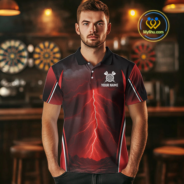Custom Red Thunder Lightning Hammer Dartboard Dart Men Polo Shirt, Dart Jerseys NYN0705