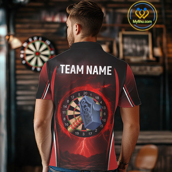 Custom Red Thunder Lightning Hammer Dartboard Dart Men Polo Shirt, Dart Jerseys NYN0705