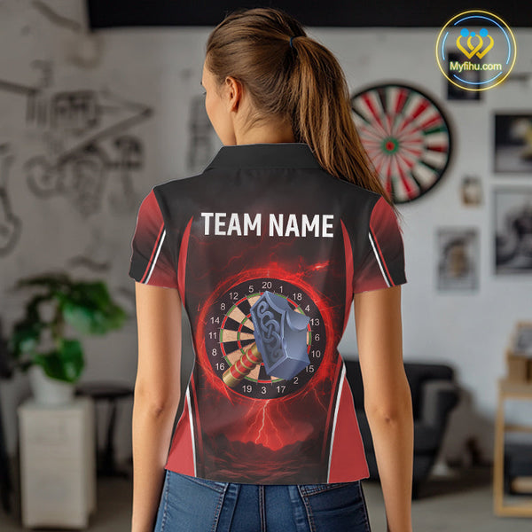 Custom Red Thunder Lightning Hammer Dartboard Dart Women Polo Shirt, Dart Jerseys NYN0705
