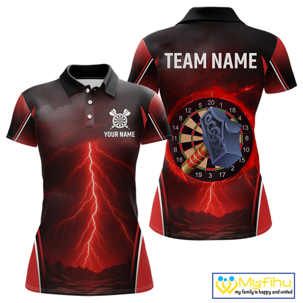 Custom Red Thunder Lightning Hammer Dartboard Dart Women Polo Shirt, Dart Jerseys NYN0705