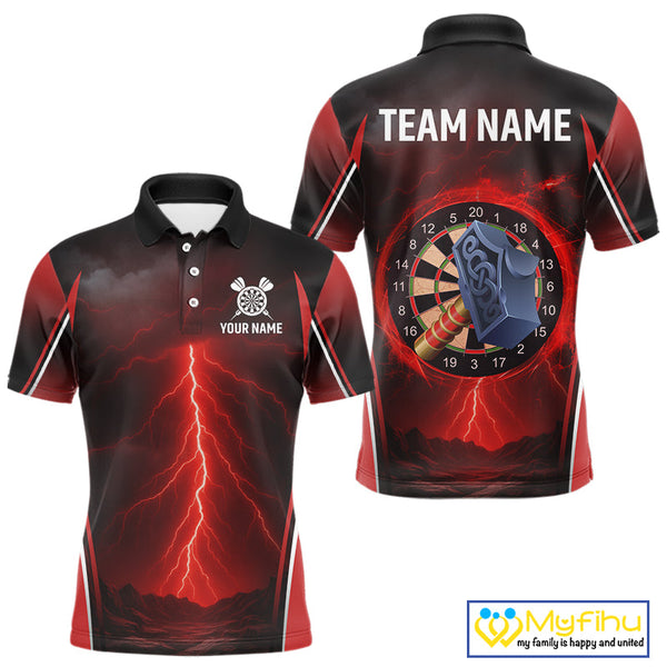 Custom Red Thunder Lightning Hammer Dartboard Dart Men Polo Shirt, Dart Jerseys NYN0705