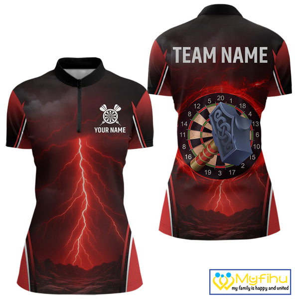 Custom Red Thunder Lightning Hammer Dartboard Dart Women Quarter-Zip Shirt, Dart Jerseys NYN0705