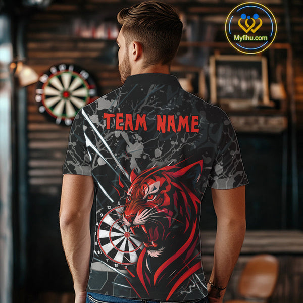 Custom Black And Red Tiger Dart Polo Shirts For Men, Tiger Dart League Shirt NYN0711
