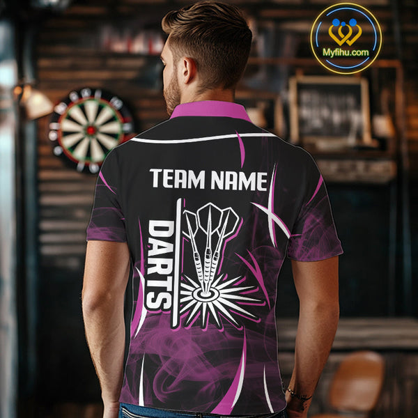 Custom Black And Purple Smoke Dart Team Men Polo Shirts, Dart League Shirt NYN0104