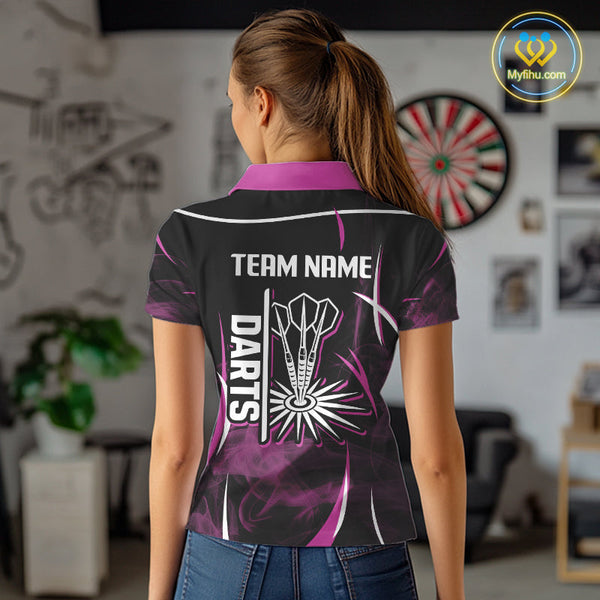 Custom Black And Purple Smoke Dart Team Women Polo Shirts, Dart League Shirt NYN0104
