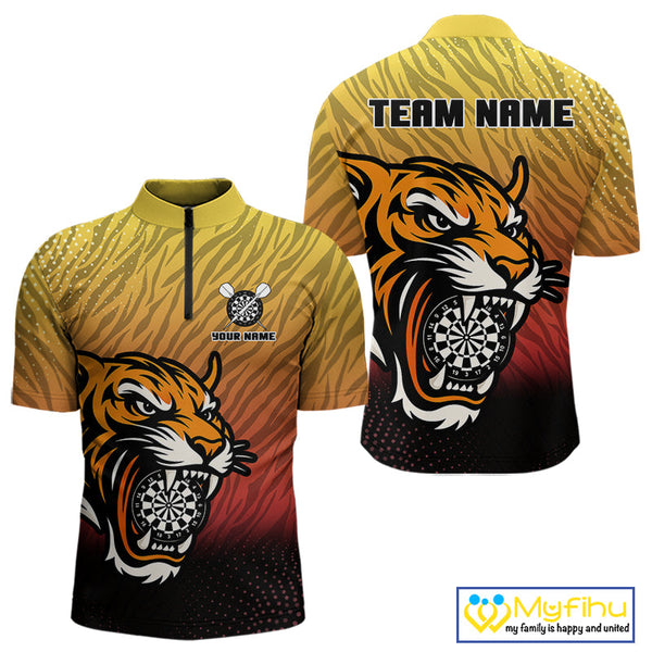 Custom Tiger Dart Team Quarter-Zip Shirts For Men, Tiger Dart League Shirts NYN0106