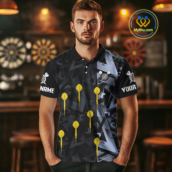 Custom Blue And Yellow Darts Pattern Dart Team Polo Shirts For Men, Dart Jerseys NYN0107