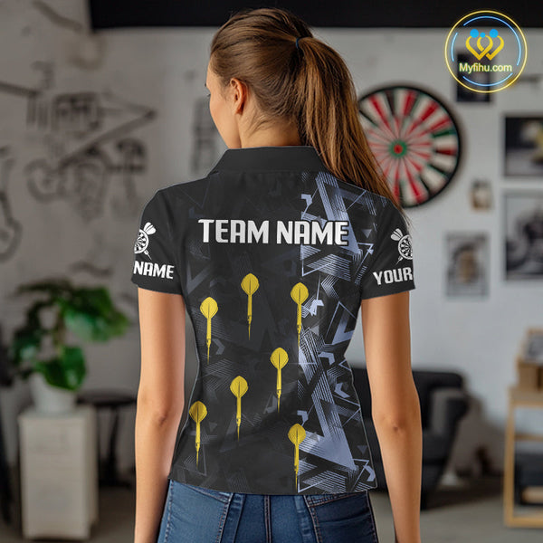 Custom Blue And Yellow Darts Pattern Dart Team Polo Shirts For Women, Dart Jerseys NYN0107