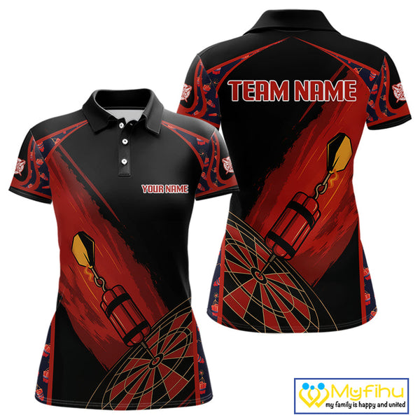 Custom Black And Red Darts Exploding Dart Team Polo Shirt For Women, Dart Tournament Shirt NYN0114