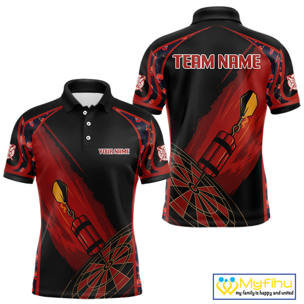 Custom Black And Red Darts Exploding Dart Team Polo Shirts For Men, Dart Tournament Shirt NYN0114