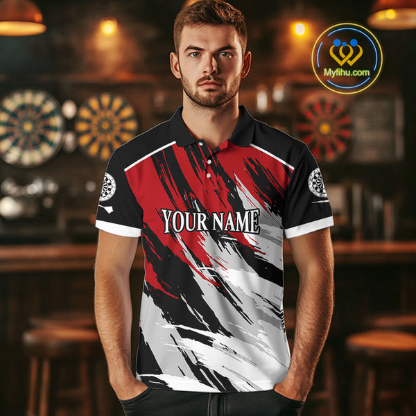 Custom Black And Red Camo Dart Team Men Polo Shirts, Dart Tournament Shirt NYN0233