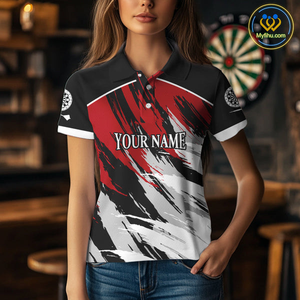 Custom Black And Red Camo Dart Team Women Polo Shirts, Dart Tournament Shirt NYN0233