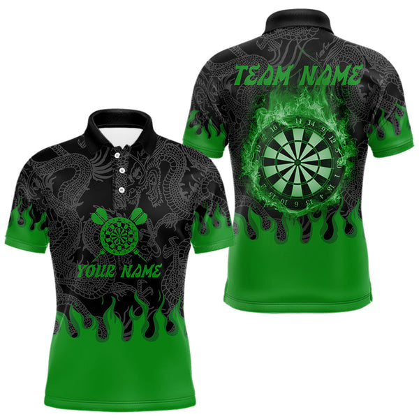 Custom Black And Green Fire Flame Dartboard Dragon Dart Team Men Polo Shirts, Dart Jersey NYN0235