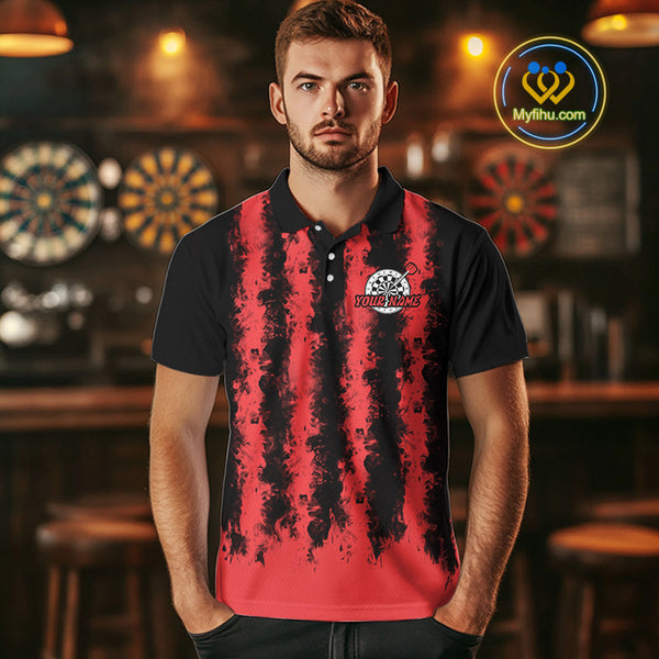 Custom Black And Red Fire Flame Dartboard Dart Polo Shirts For Men, Team Uniform NYN0236