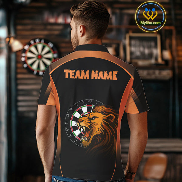 Custom Black And Orange Lion Darts Polo Shirts For Men, Dart Team Jerseys NYN0242