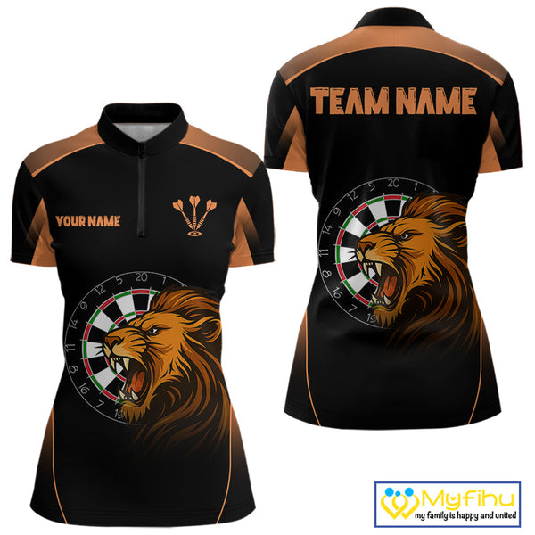 Custom Black And Orange Lion Darts Quarter-Zip Shirts For Women, Dart Team Jerseys NYN0242
